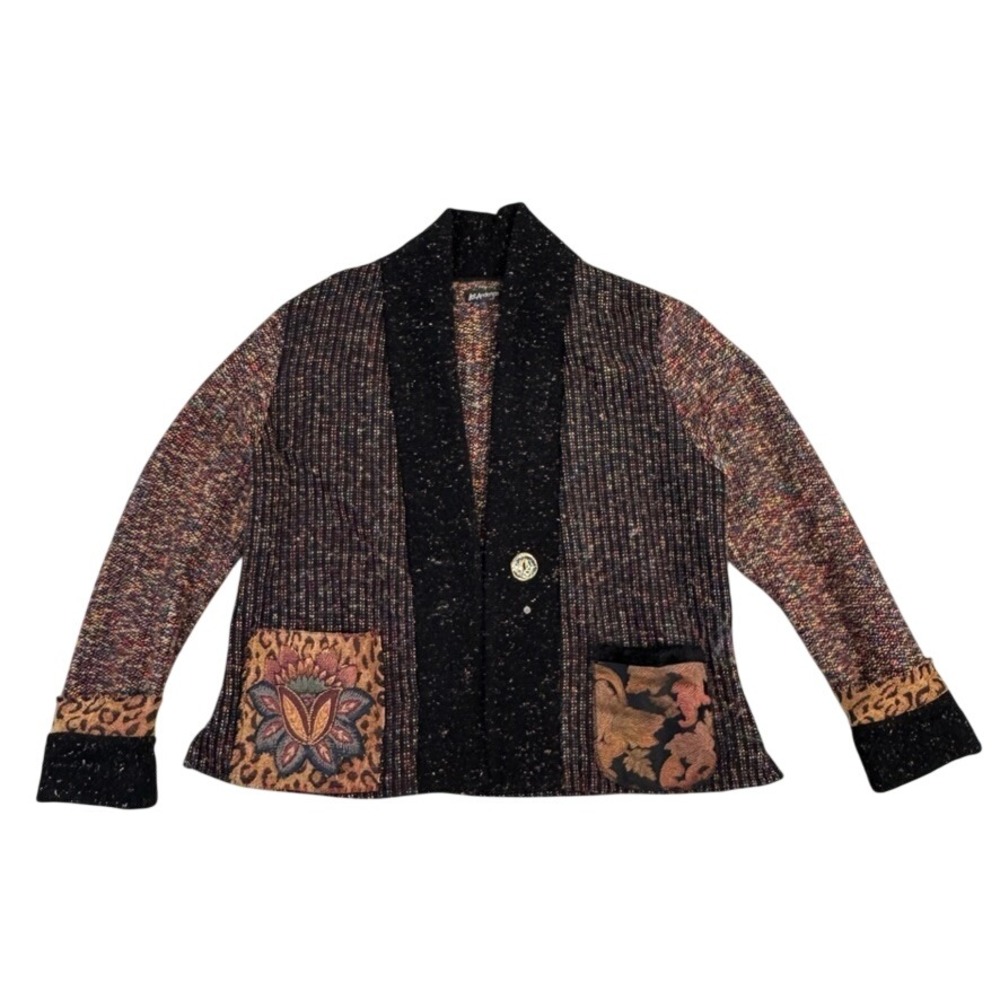 Lee Andersen Artisan Multi Pattern Knit Cardigan Jacket Tapestry Pockets Medium